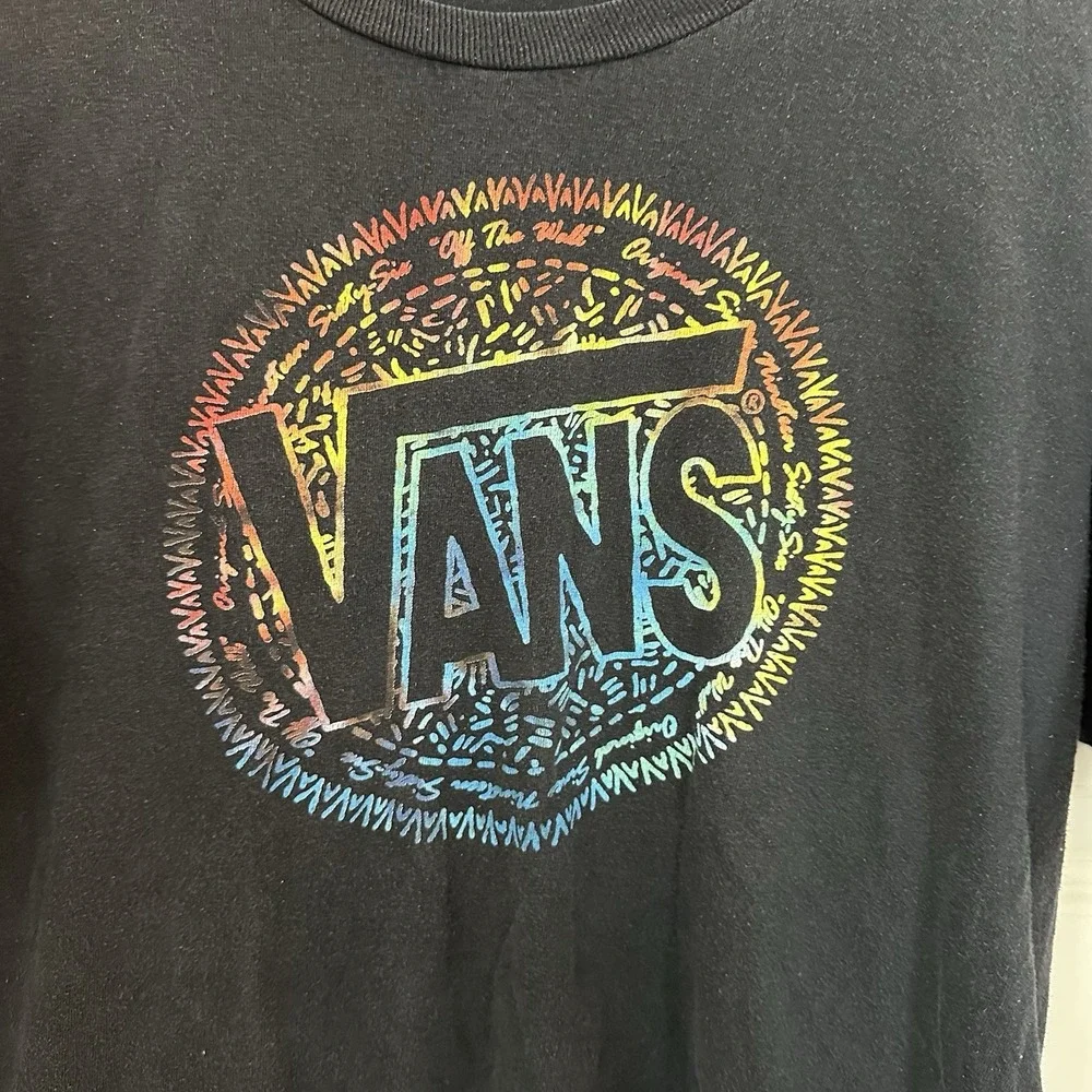VTG Vans RARE RAINBOW Graphic Tshirt Black Skate Streetwear SZ S/M - Picture 2 of 9